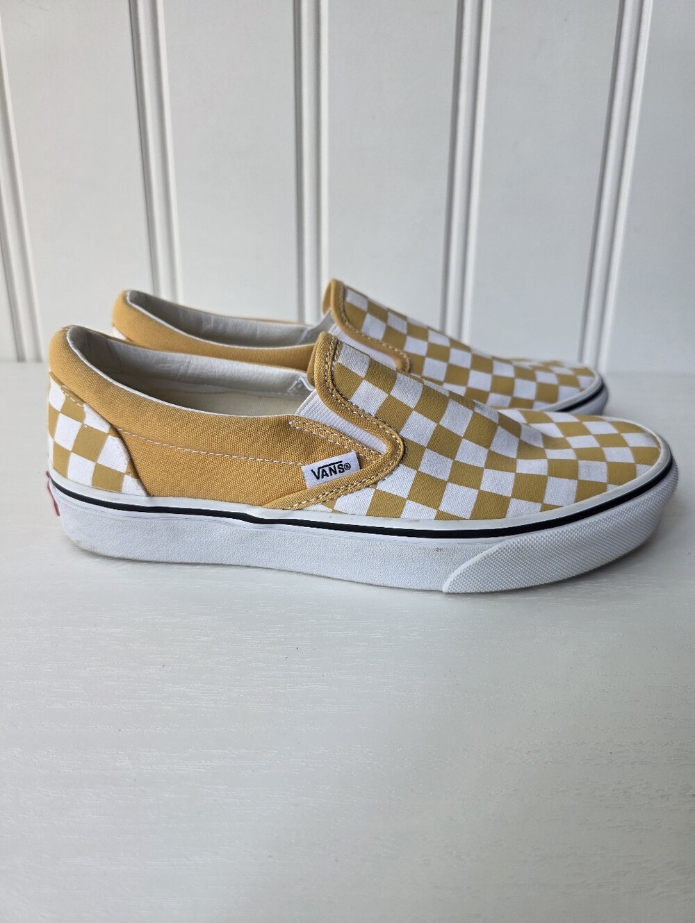 Vans Slip On Checkerboard Golden Yellow White Sneakers Skater Unisex Mens 6.5 W8